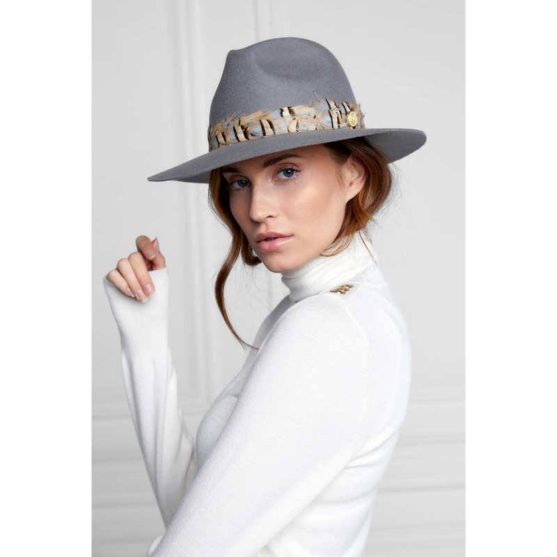 Holland Cooper Trilby Hat Double Feather Band - Light Grey-1